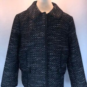 TALBOTS Blazer Jacket Tweed Wool Blend Black Sz 10